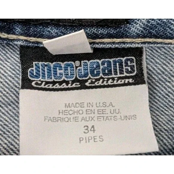 Vintage 90s Y2K JNCO Classic Pipes Jeans Denim Shorts Sz 34 Made in USA
